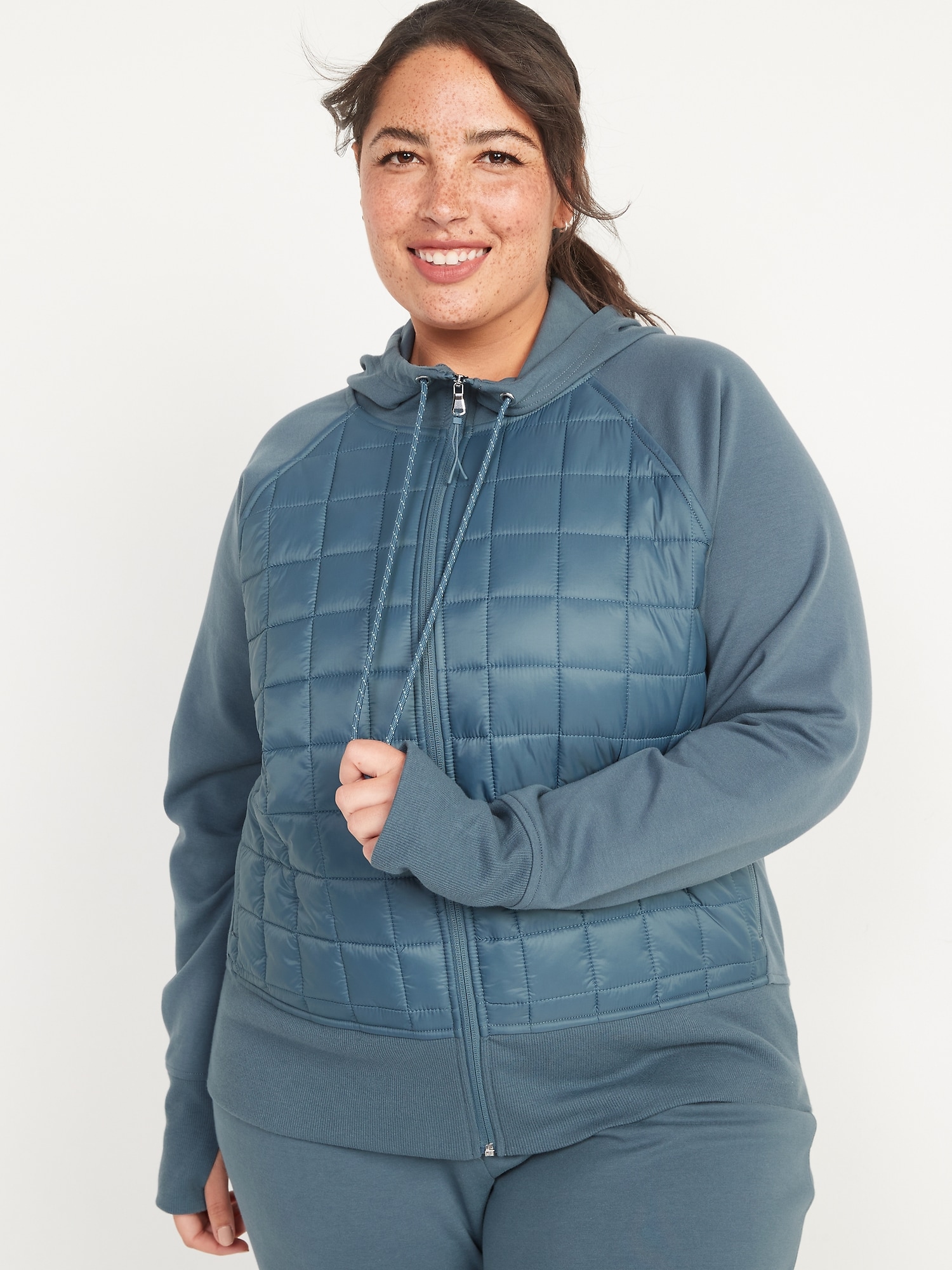 Dynamic Fleece Quilted Hybrid Zip Hoodie for Women | Old Navy