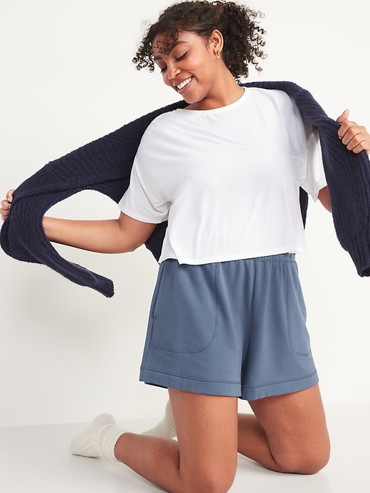 Image number 3 showing, High-Waisted Cozy-Knit Pajama Shorts -- 4-inch inseam