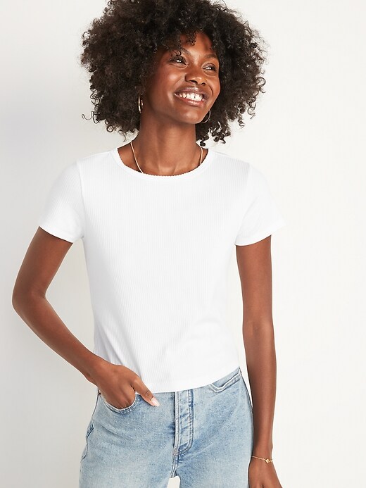 Old Navy Fitted Short-Sleeve Cropped Rib-Knit T-Shirt for Women. 1