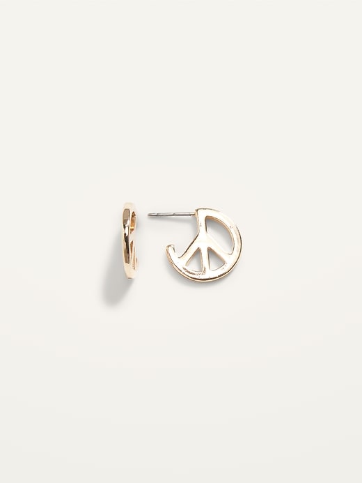 View large product image 1 of 1. Gold-Toned Peace Sign Stud Earrings for Women