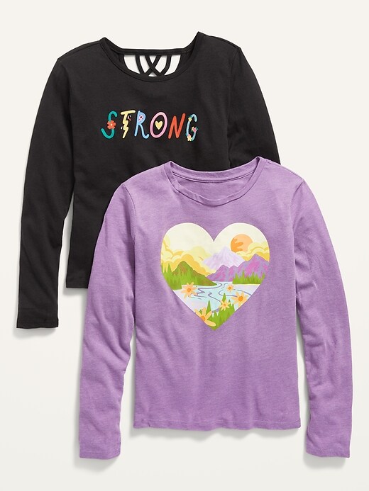 View large product image 1 of 2. Long-Sleeve Holiday Graphic T-Shirt 2-Pack for Girls