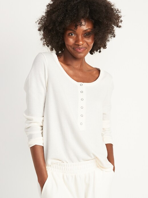 Image number 5 showing, Long-Sleeve Thermal-Knit Henley Pajama T-Shirt