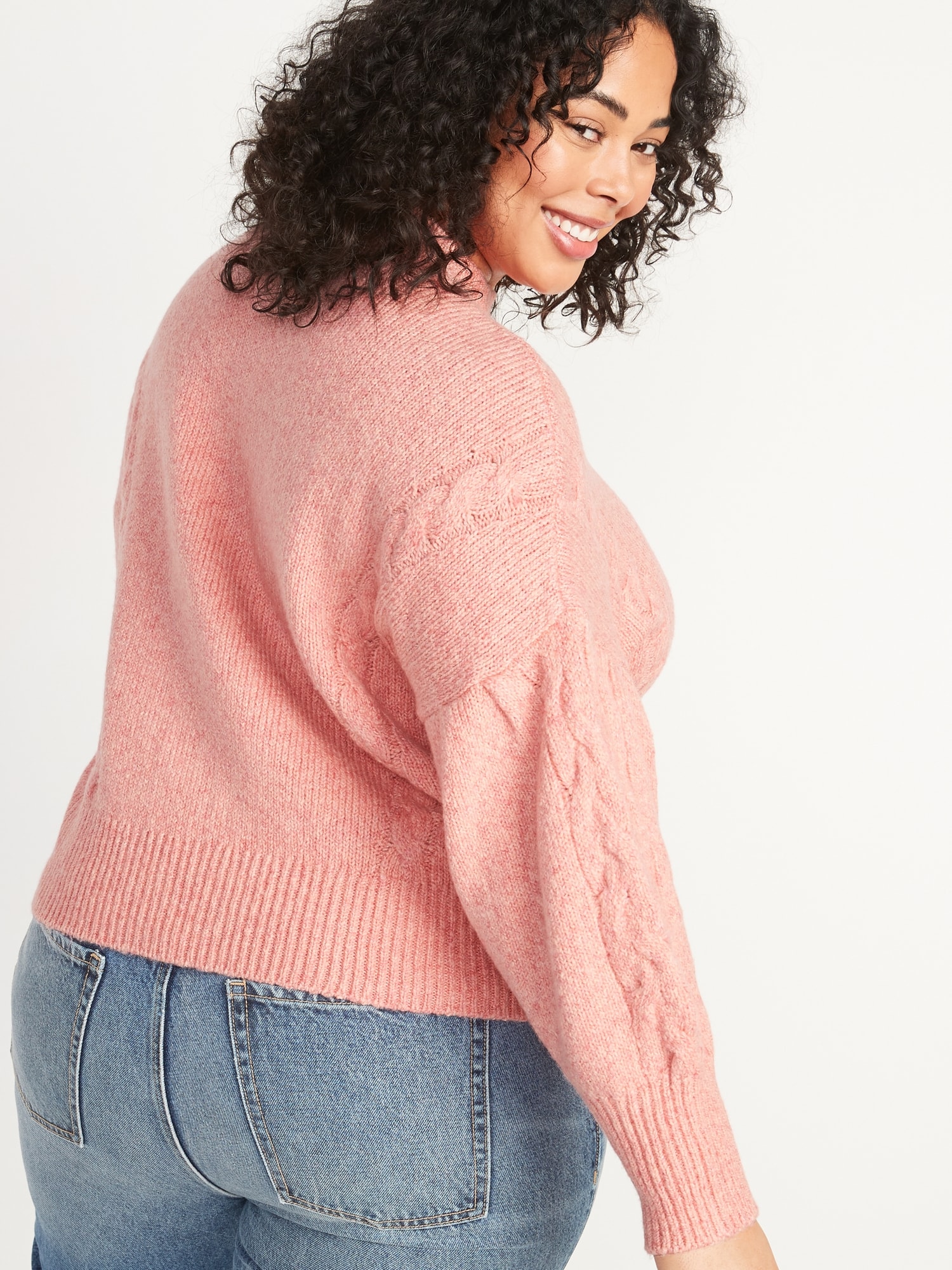 MockNeck Heathered CableKnit Sweater for Women Old Navy