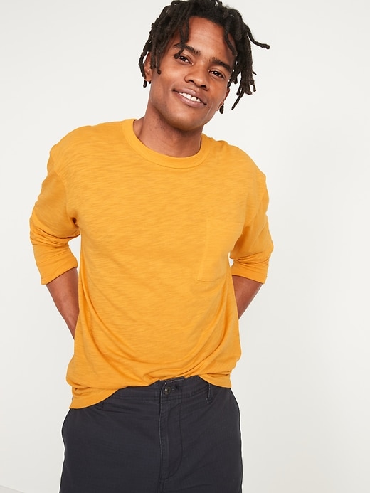 Image number 1 showing, Oversized Slub-Knit Long-Sleeve Pocket T-Shirt