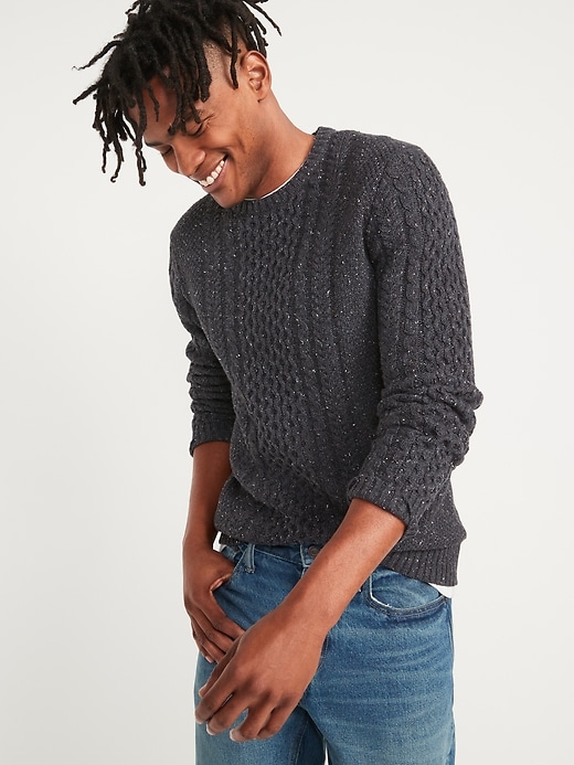 Image number 1 showing, Textured Cable-Knit Crew-Neck Sweater