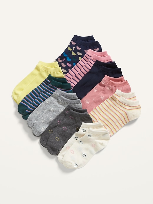 View large product image 1 of 1. Assorted No-Show Ankle Socks 10-Pack for Girls