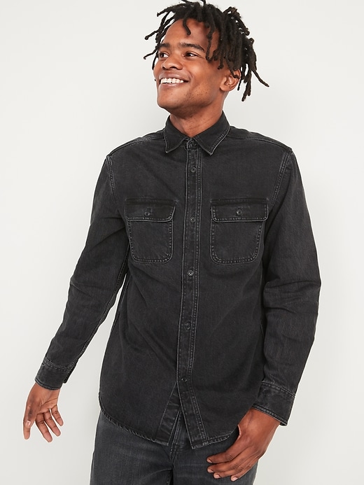 Black Denim Old Navy Denim Button Down Regular-Fit Long-Sleeve