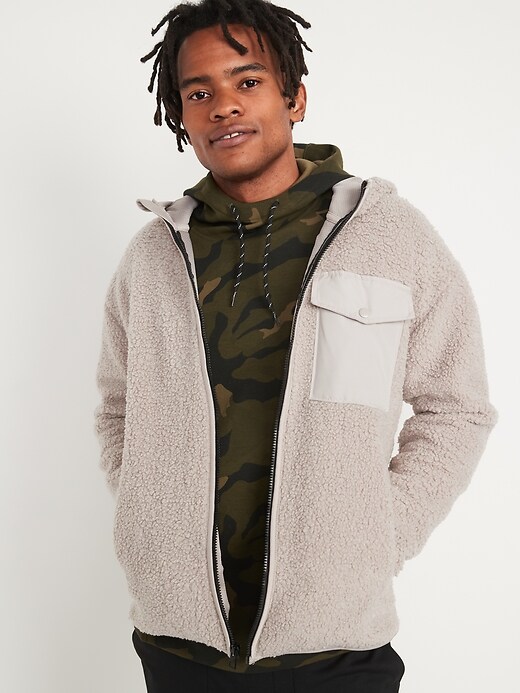 View large product image 1 of 1. Cozy Sherpa Hooded Zip Jacket