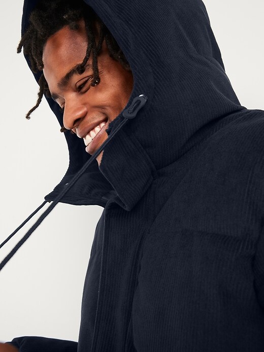 Water resistant hooded corduroy puffer jacket for men Clearance