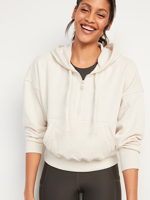 loose cropped quarter zip hoodie