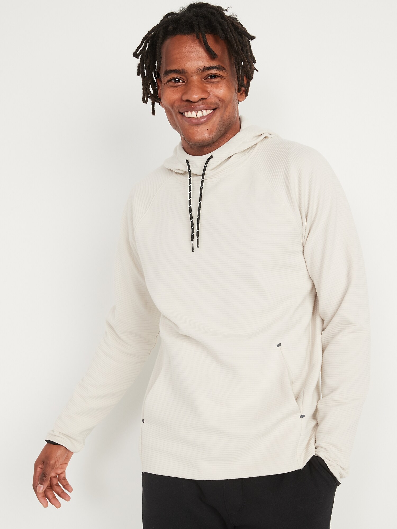 Dynamic Fleece Textured RibKnit Pullover Hoodie for Men Old Navy