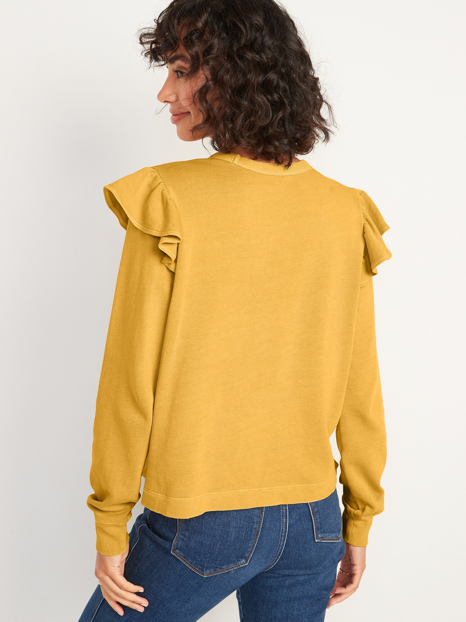 Ruffle Trim French Terry Cropped Sweatshirt For Women Old Navy