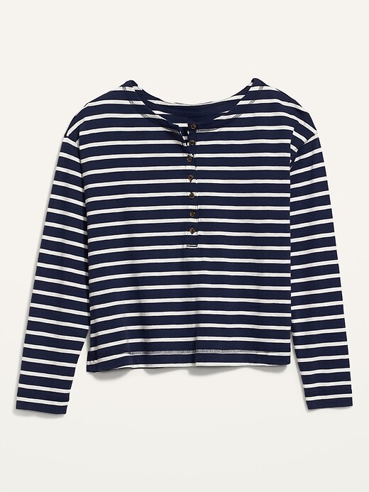 Image number 3 showing, Loose Mariner-Stripe Long-Sleeve Henley T-Shirt for Women