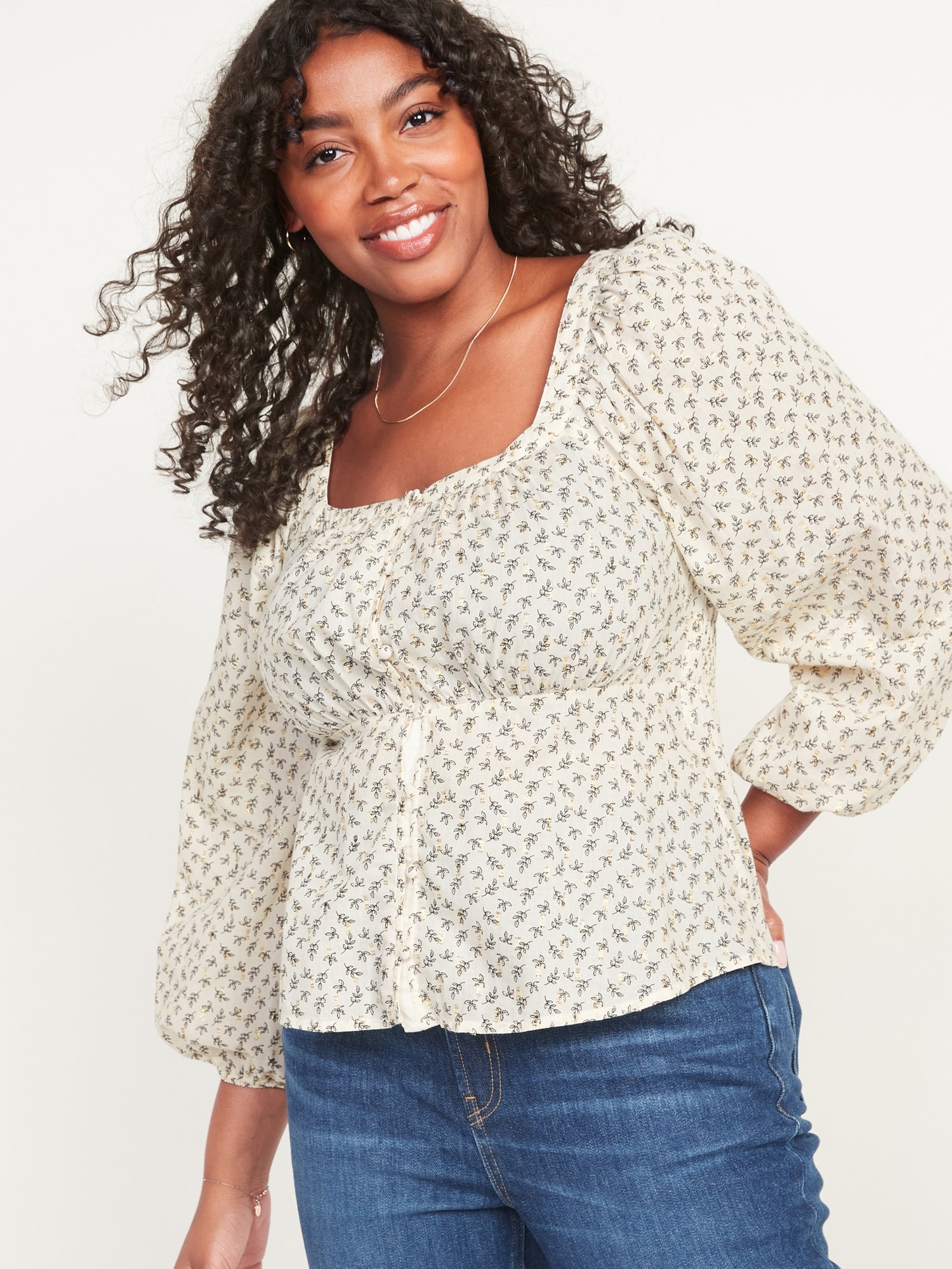 Long-Sleeve Button-Front Floral Poet Blouse for Women | Old Navy