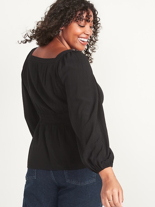 Image number 2 showing, Square-Neck Button-Front Long-Sleeve Blouse for Women