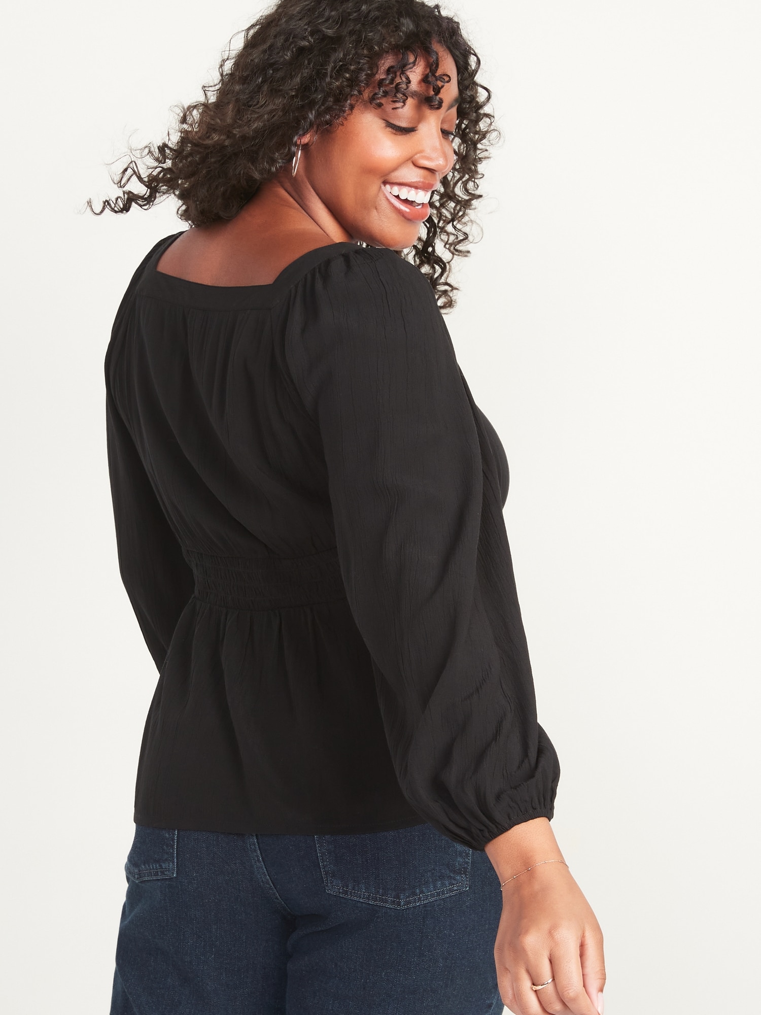 Square-Neck Button-Front Long-Sleeve Blouse for Women | Old Navy