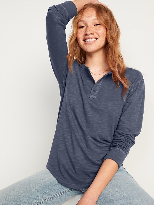 Image number 8 showing, Vintage Garment-Dyed Gender-Neutral Long-Sleeve Henley T-Shirt for Adults