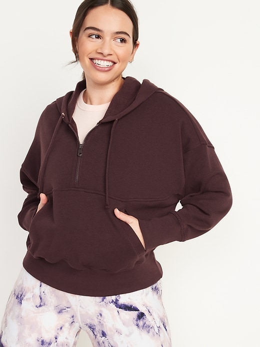 Loose Cropped Quarter-Zip Hoodie for Women | Old Navy