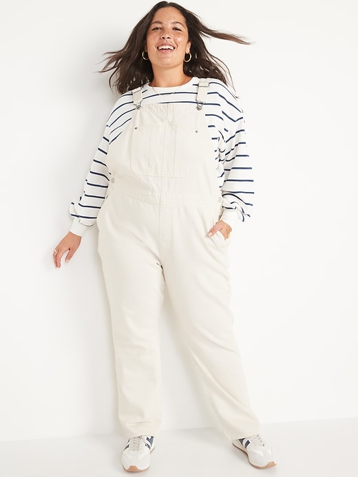 Image number 7 showing, Slouchy Straight Ecru-Wash Workwear Jean Overalls for Women
