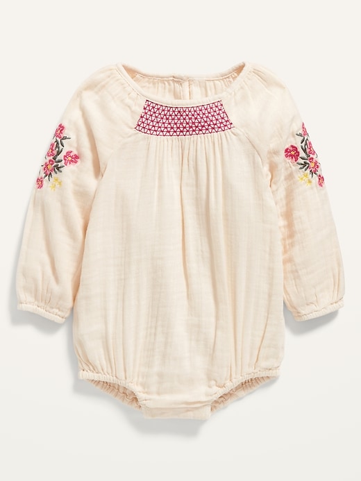 View large product image 1 of 2. Long-Sleeve Embroidered Bubble One-Piece for Baby