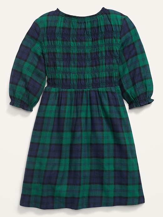 Plaid Flannel Smocked Long-Sleeve Dress for Girls