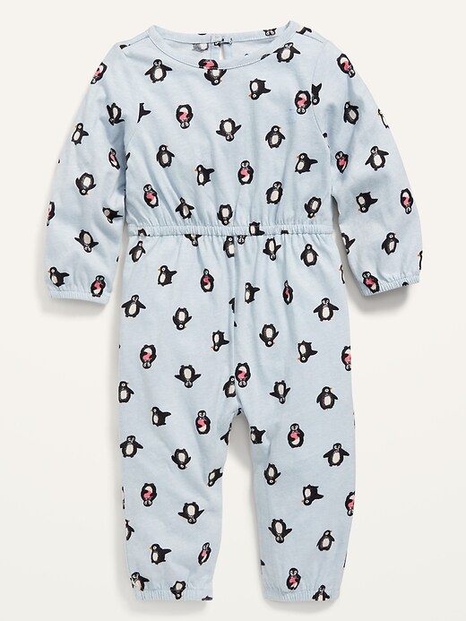 Unisex Penguin-Print Jersey-Knit Jumpsuit for Baby