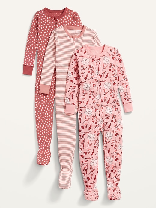 View large product image 1 of 1. Unisex 2-Way-Zip Printed Footie Pajama One-Piece 3-Pack for Toddler & Baby