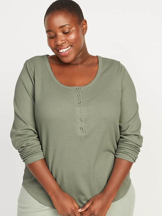 Image number 7 showing, Long-Sleeve Thermal-Knit Henley Pajama T-Shirt