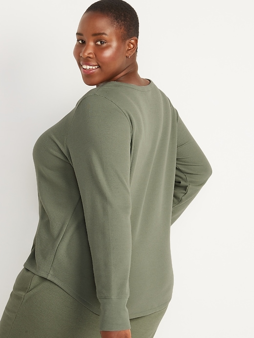 Image number 8 showing, Long-Sleeve Thermal-Knit Henley Pajama T-Shirt