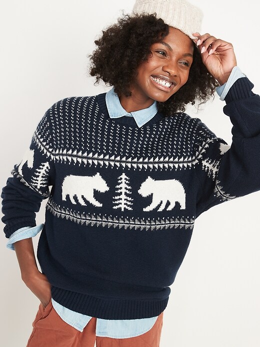 Image number 3 showing, Cozy Fair Isle Gender-Neutral Crew-Neck Sweater for Adults