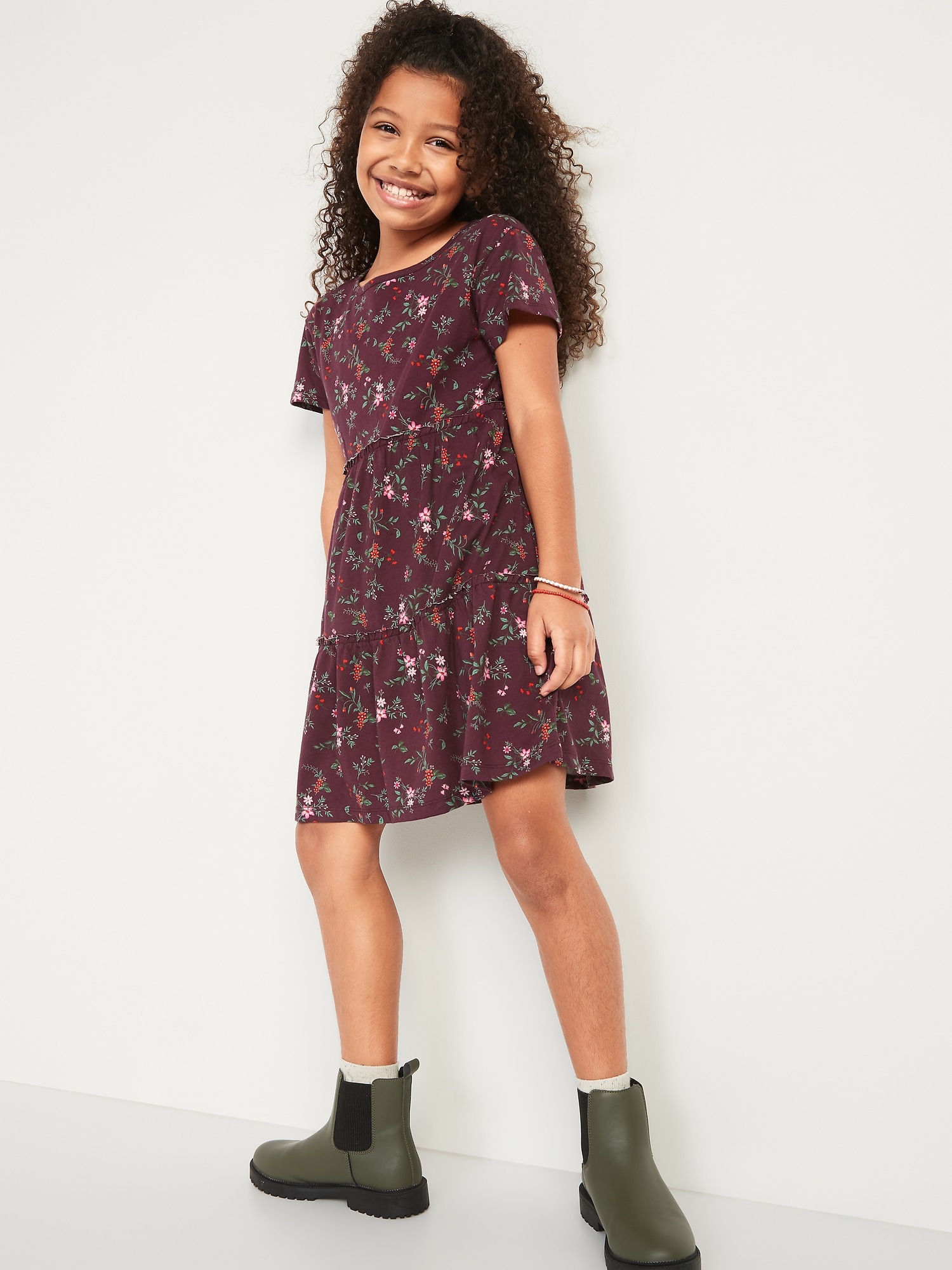 Tiered Printed Short-Sleeve Dress for Girls