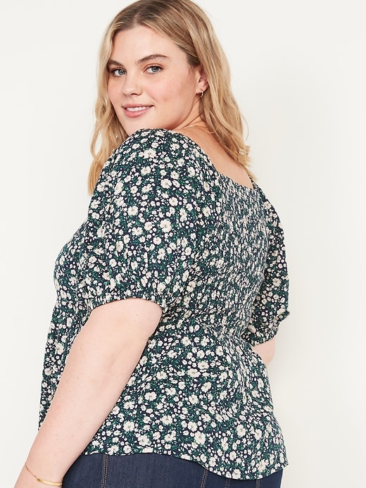 Image number 8 showing, Puff-Sleeve Smocked Floral-Print Swing Blouse