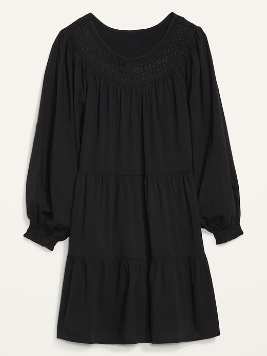 Image number 4 showing, Long-Sleeve Tiered Smocked Embroidered Mini Swing Dress