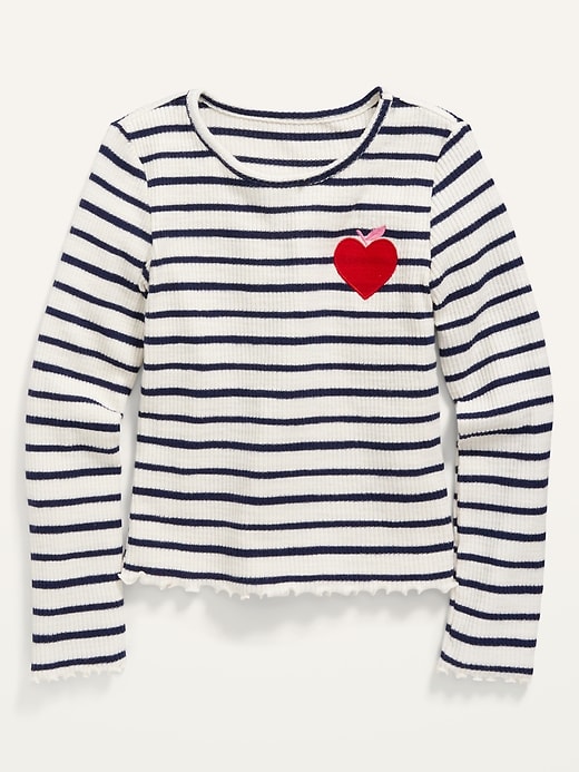 Old Navy Cozy Rib-Knit Striped Graphic Cropped Long-Sleeve Top for Girls. 1