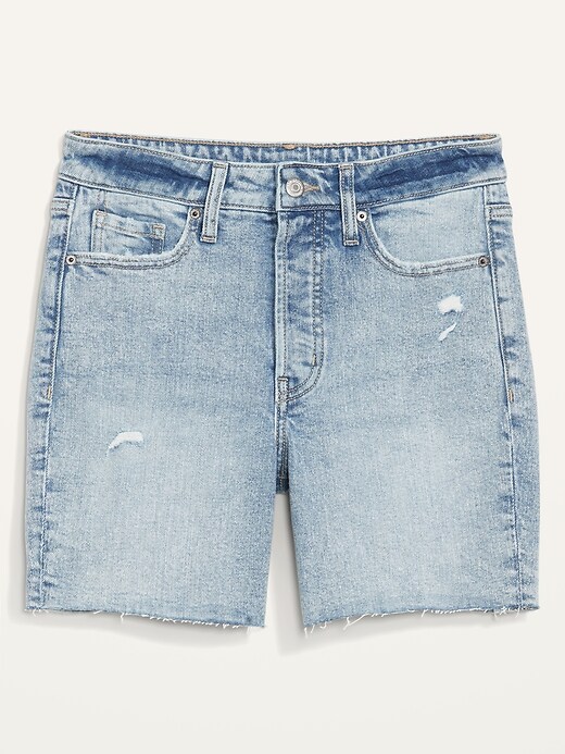 Image number 4 showing, High-Waisted Button-Fly OG Straight Ripped Cut-Off Jean Shorts for Women -- 5-inch inseam