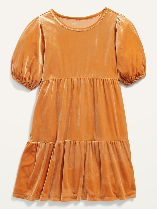 Velvet Tiered Puff-Sleeve Dress for Girls