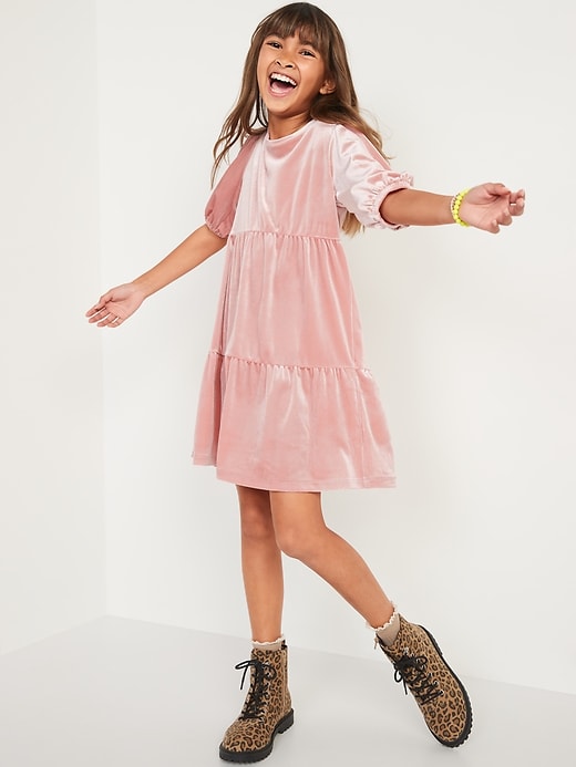 Old Navy - Velvet Tiered Puff-Sleeve Dress for Girls