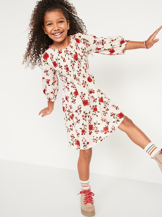 View large product image 1 of 1. Floral Smocked Long-Sleeve Dress for Girls