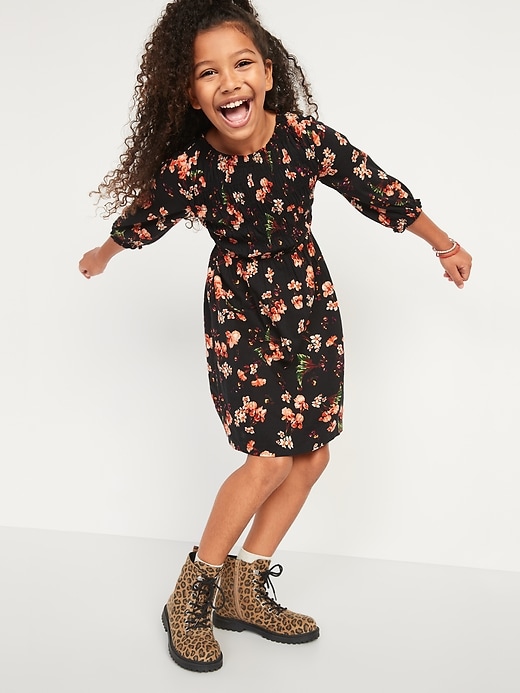 Floral Smocked Long Sleeve Dress for Girls