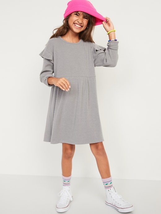 Old Navy Cozy Rib-Knit Long-Sleeve Fit & Flare Dress for Girls. 1