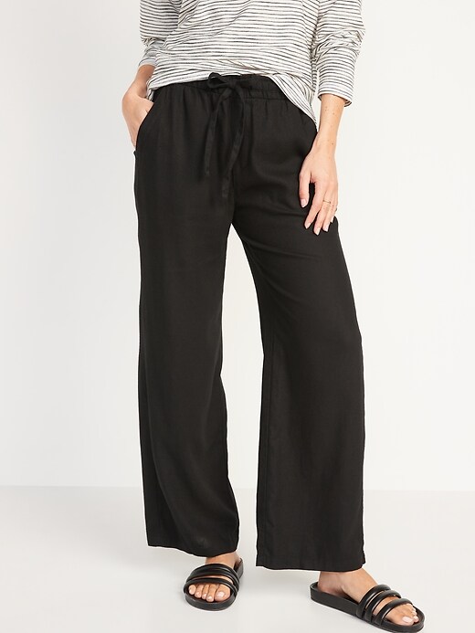 High Waisted Wide Leg Linen Blend Pants For Women Old Navy