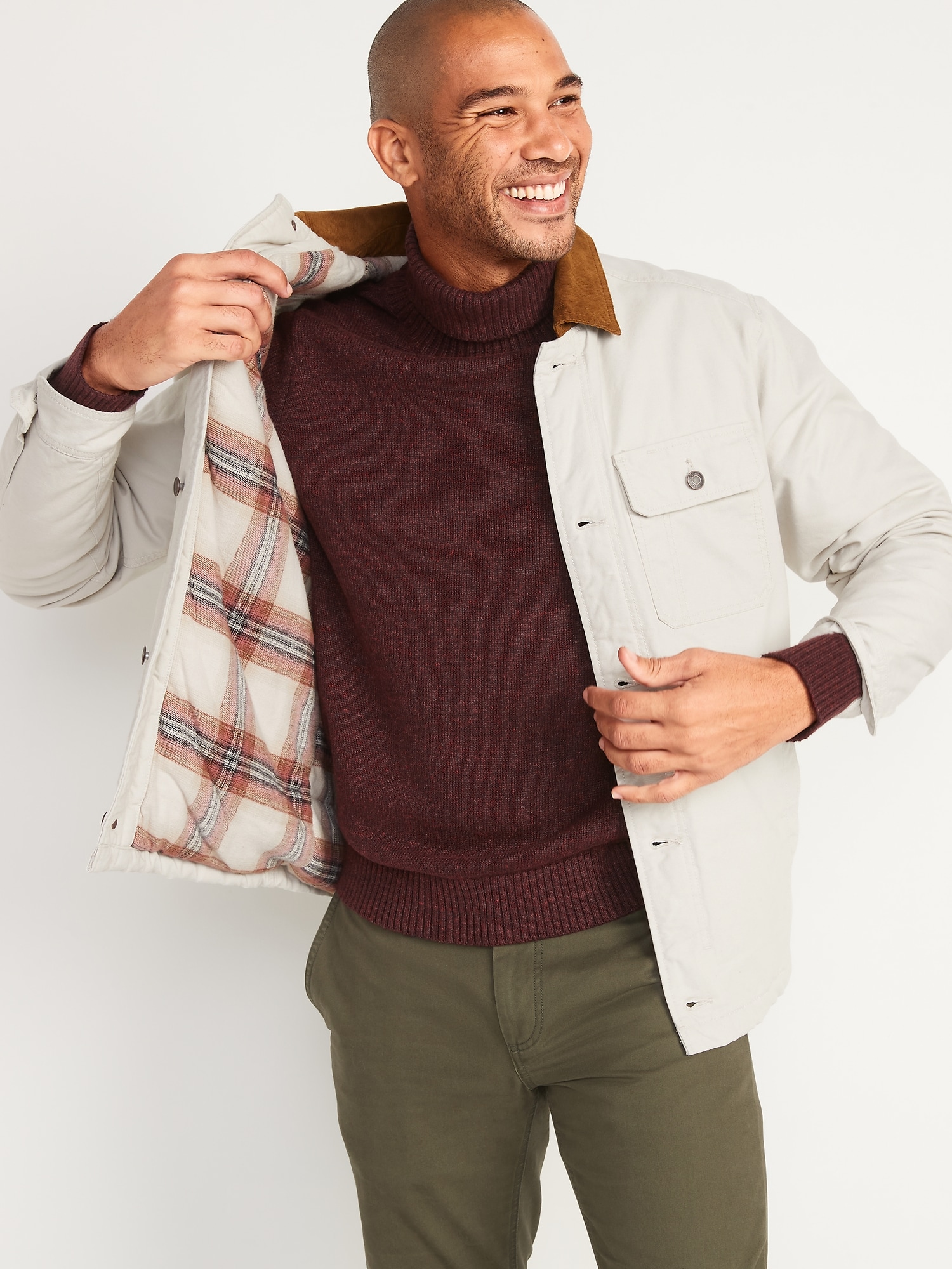 Canvas Flannel-Lined Workwear Jacket for Men | Old Navy