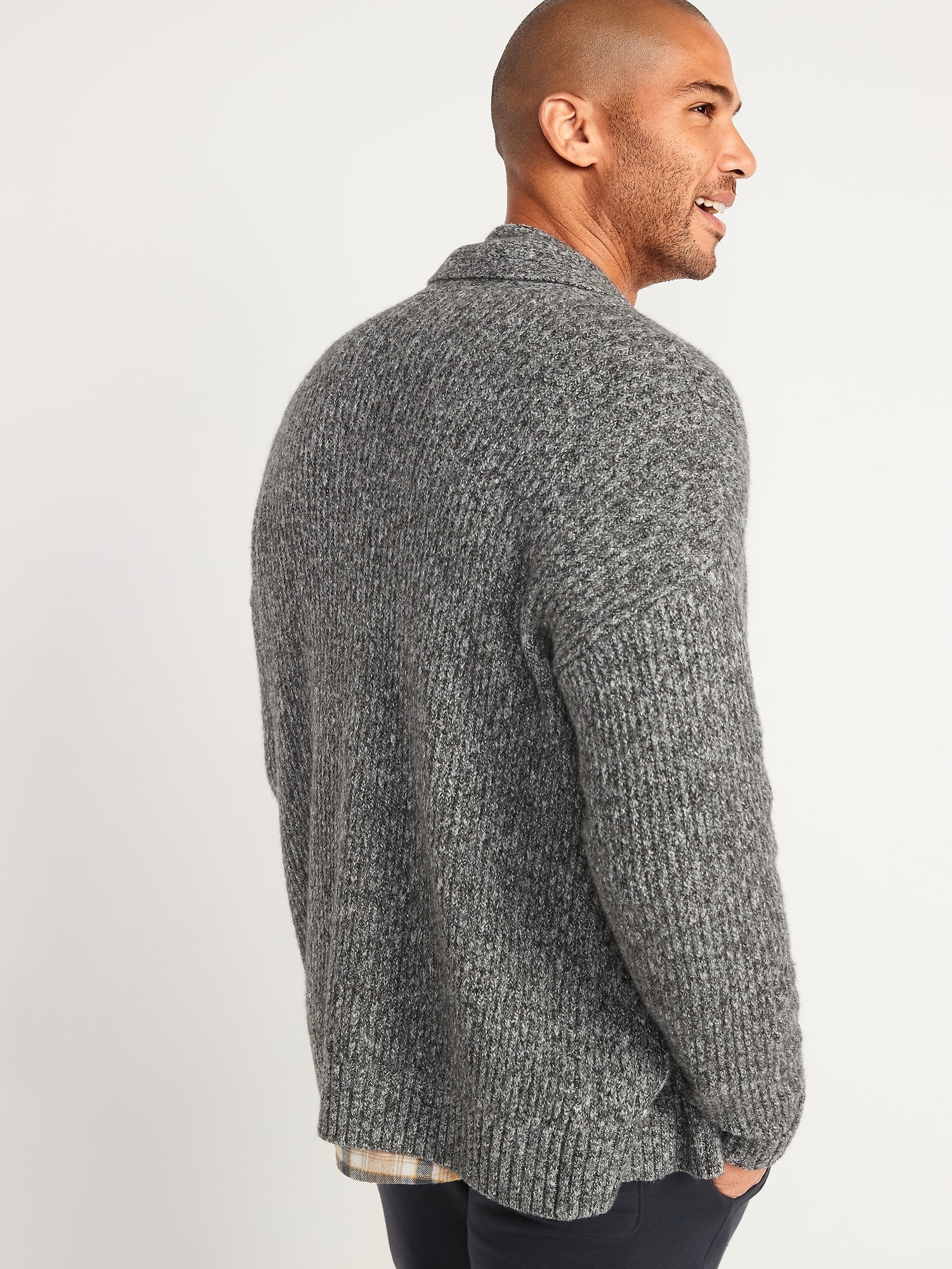 Grey Shawl Collar Button Sweater