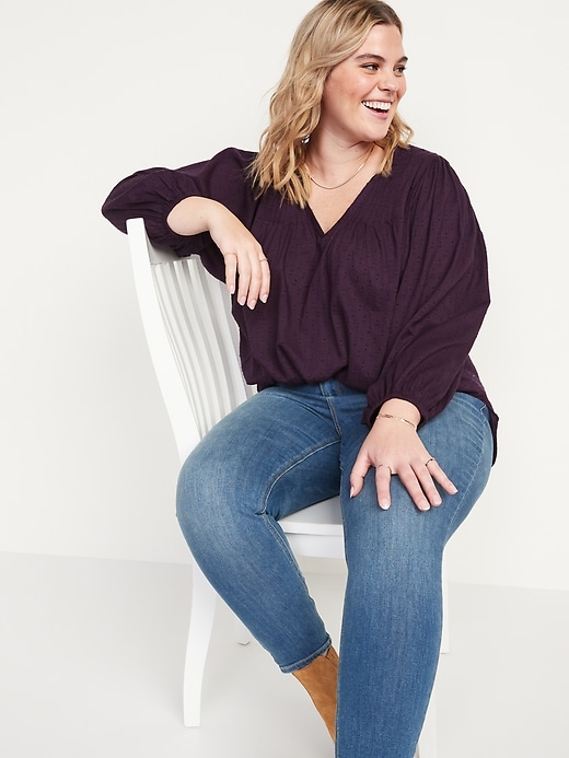 Long-Sleeve Oversized Clip-Dot Poet Tunic Blouse | Old Navy