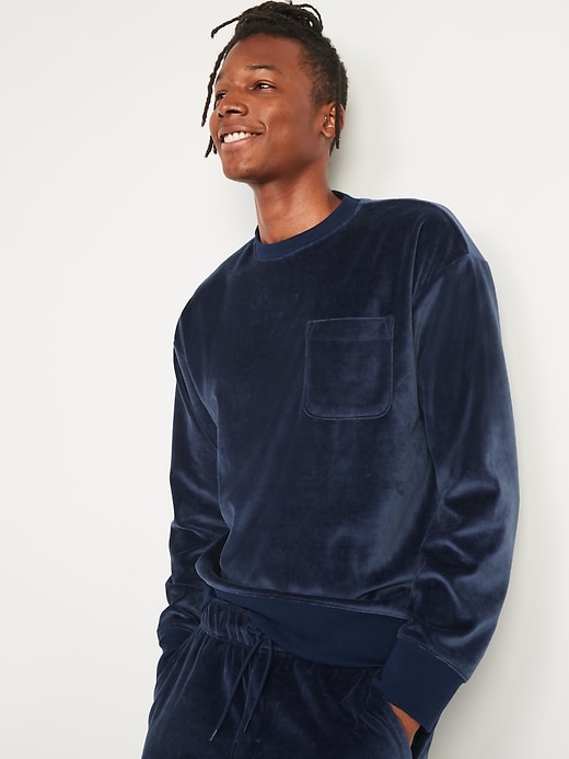View large product image 1 of 1. Cozy Velour Chest-Pocket Sweatshirt