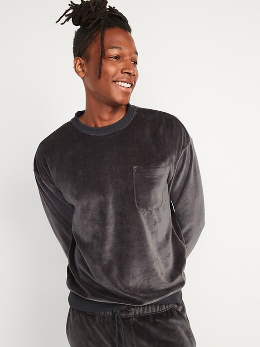 View large product image 1 of 1. Cozy Velour Chest-Pocket Sweatshirt
