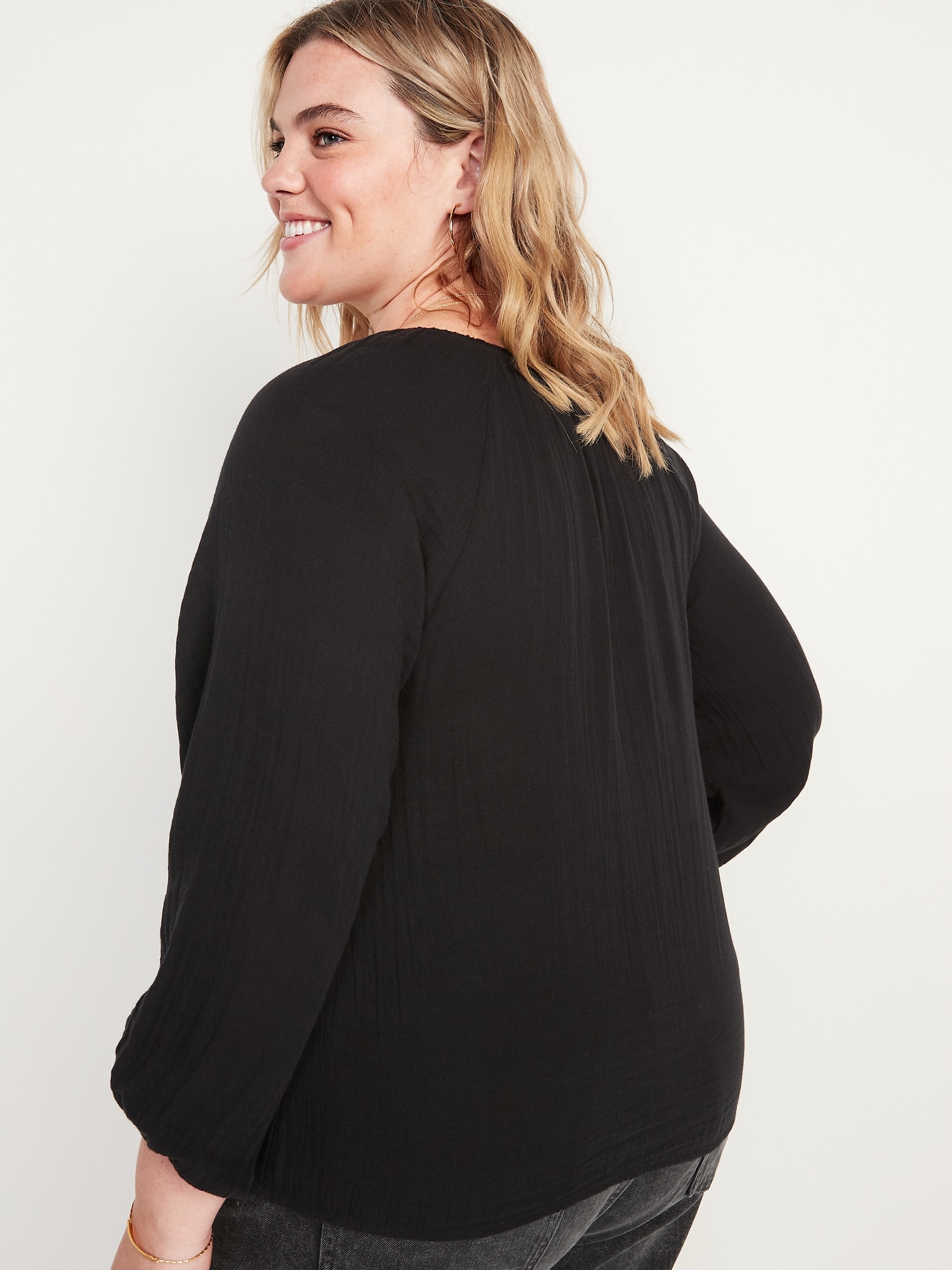 Shirred Double-Weave Blouse | Old Navy