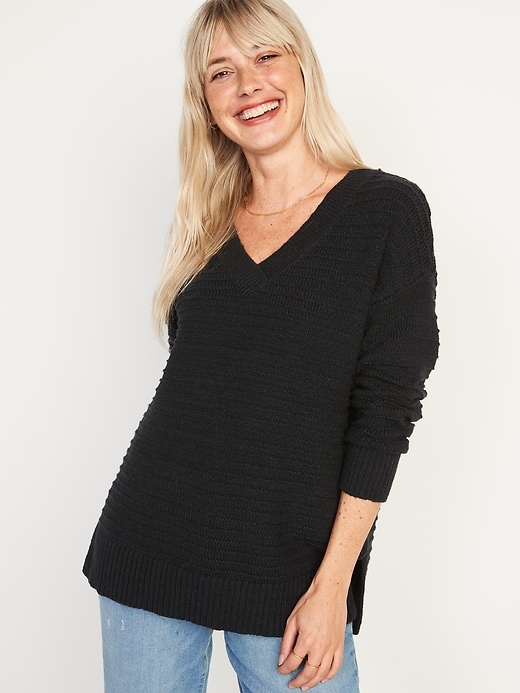 Image number 1 showing, Long-Sleeve Textured-Knit Tunic Sweater