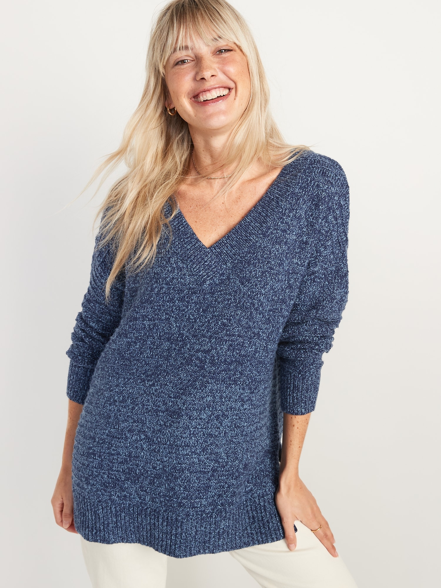 LongSleeve Marled TexturedKnit Tunic Sweater Old Navy