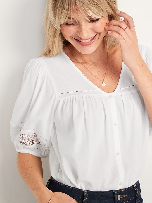 Image number 3 showing, Oversized Lace-Trim Button-Front Blouse for Women